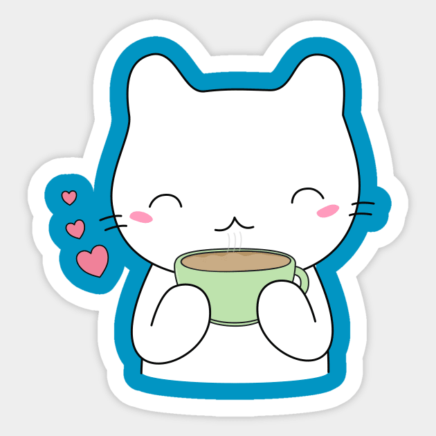 Cute Coffee Cat T-Shirt Sticker by happinessinatee